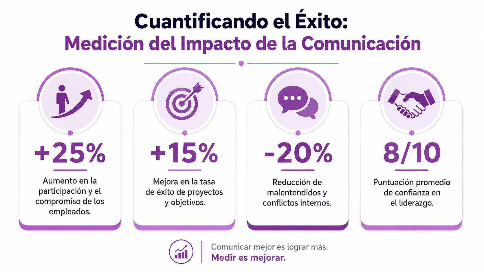 Gráfico que ilustra cómo medir el impacto de la comunicación efectiva en el entorno laboral y empresarial.